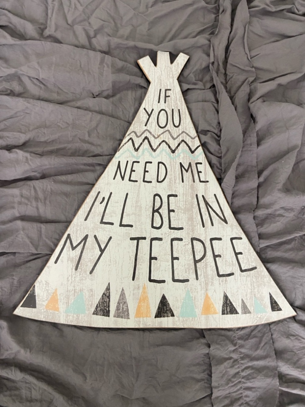 Decorative Wooden Teepee Sign - Neutral, Aqua & Mustard